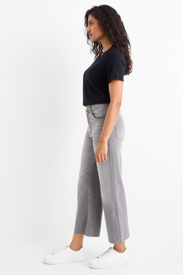 Femei - Crop wide leg jeans - talie medie - denim-gri