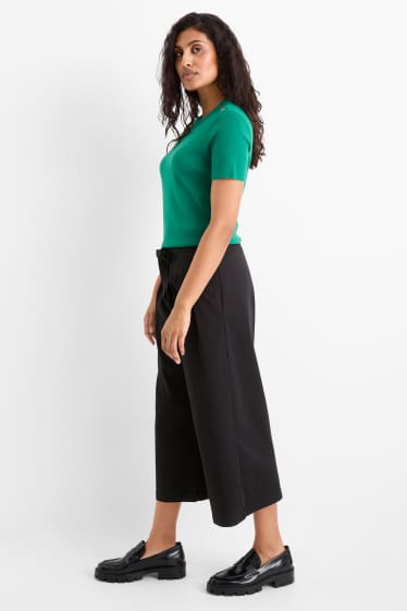 Femei - Pantaloni de stofă - talie înaltă - wide leg - negru