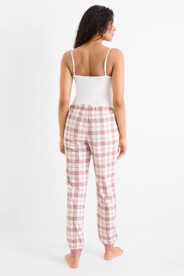 Femei - Pantaloni de pijama din flanel - în carouri - alb / roz