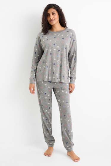 Dámské - Pyžamo - se vzorem - šedá-žíhaná