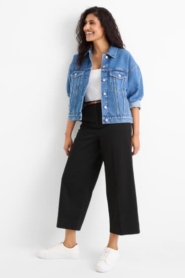 Femei - Pantaloni de stofă cu curea - talie înaltă - wide leg - negru