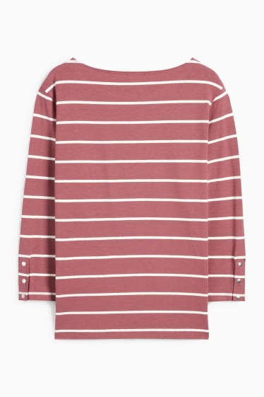 Femei - Tricou cu mânecă lungă - cu dungi - roz închis