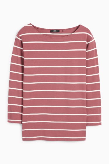 Femei - Tricou cu mânecă lungă - cu dungi - roz închis