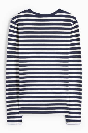 Dames - Longsleeve - gestreept - donkerblauw / wit