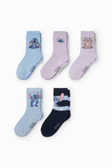 Copii - Fete - Multipack 5 perechi - Lilo & Stitch - șosete cu motive - albastru deschis