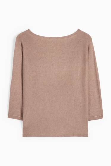 Dames - Fijn gebreide trui - bruin