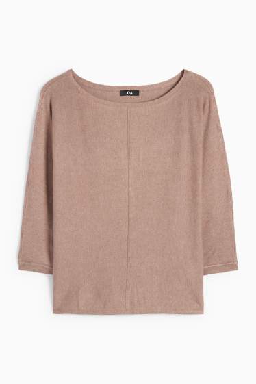 Dames - Fijn gebreide trui - bruin