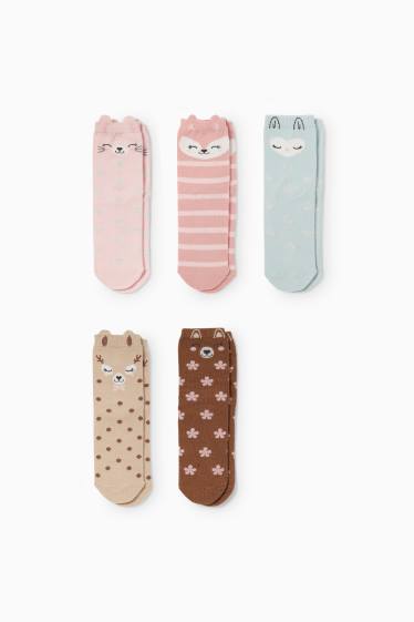 Copii - Fete - Multipack 5 perechi - animale - șosete cu motive - cu model - roz