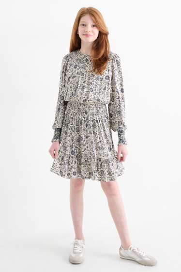 Copii - Fete - Rochie - cu flori - albastru / alb