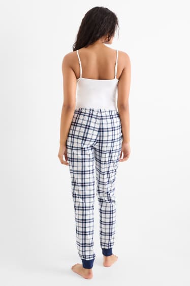 Femei - Pantaloni de pijama din flanel - în carouri - albastru închis / alb
