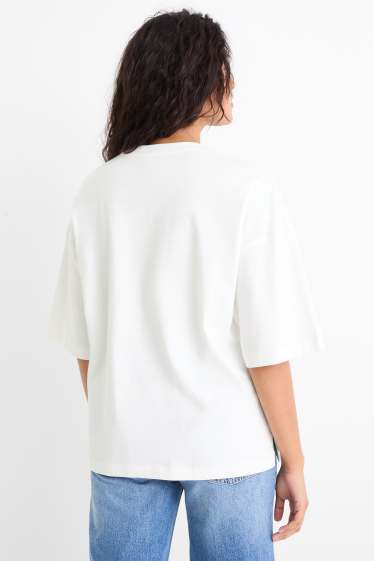 Femei - Tricou cu ștrasuri - supradimensionat - alb