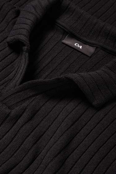 Bărbați - Tricou polo din tricot - reiat - negru