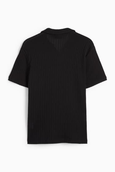 Bărbați - Tricou polo din tricot - reiat - negru