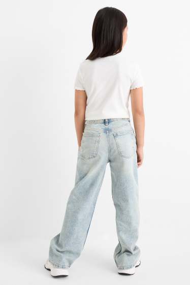 Copii - Fete - Stea - wide leg jeans - denim-albastru deschis