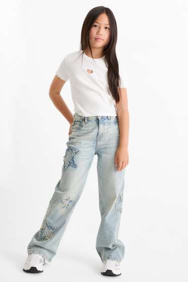 Copii - Fete - Stea - wide leg jeans - denim-albastru deschis