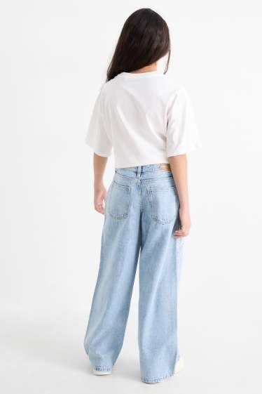 Copii - Fete - Graffiti - wide leg jeans - denim-albastru deschis