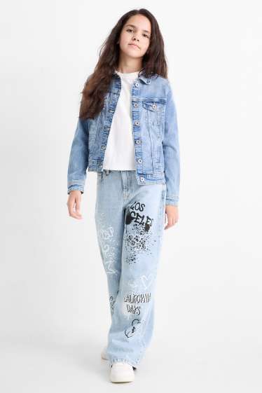 Copii - Fete - Graffiti - wide leg jeans - denim-albastru deschis