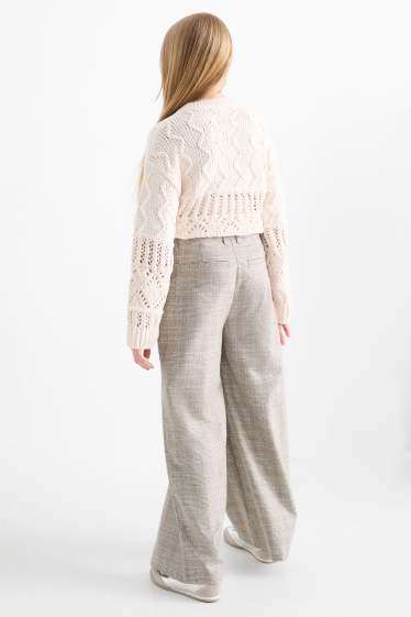 Copii - Fete - Pantaloni de stofă - în carouri - bej