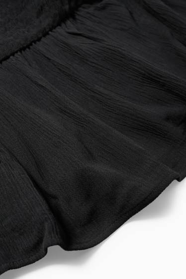 Women - Cropped blouse - smocked - black