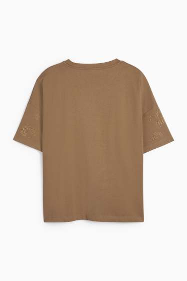 Femei - Tricou cu ștrasuri - regular fit - kaki