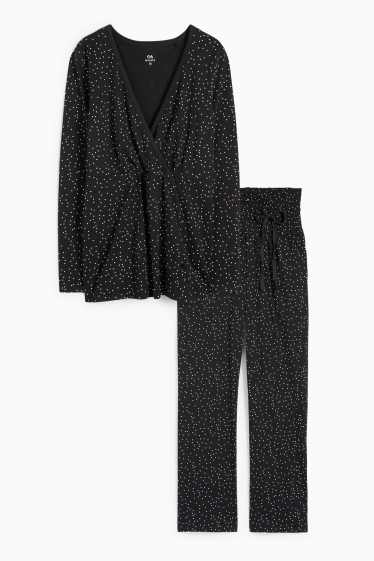 Femei - Pijama pentru alăptare - cu buline - negru