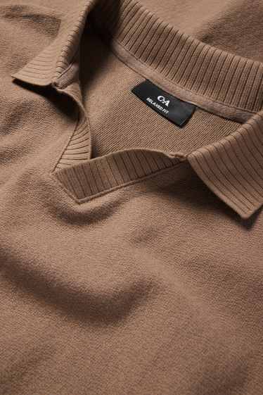 Bărbați - Tricou polo tricotat - regular fit - maro