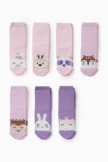 Copii - Fete - Multipack 7 perechi - animale - șosete cu motive - violet deschis