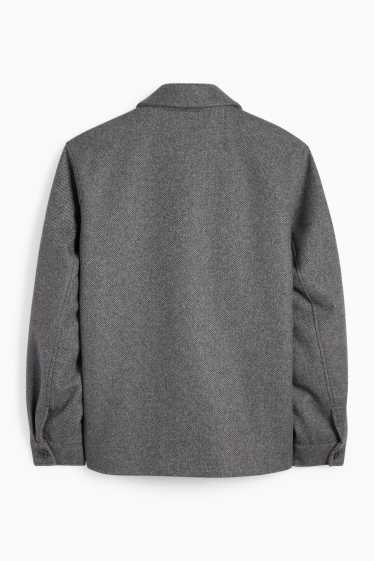 Men - Shirt jacket - regular fit - kent collar - patterned - dark gray