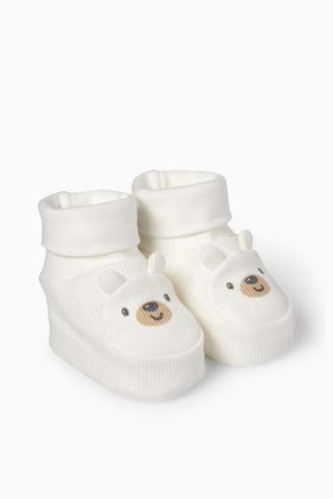 Unisex - Ursuleți - pantofi premergători bebeluși - reiați - alb