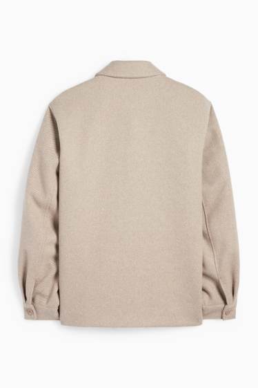Men - Shirt jacket - regular fit - kent collar - patterned - beige