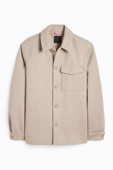 Men - Shirt jacket - regular fit - kent collar - patterned - beige