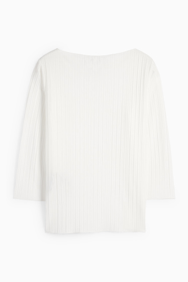 Femei - Tricou plisat cu mânecă lungă - alb