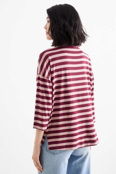 Femei - Tricou - regular fit - cu dungi - roz / roșu închis