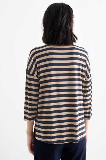 Femei - Tricou - regular fit - cu dungi - albastru / bej