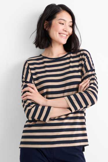 Femei - Tricou - regular fit - cu dungi - albastru / bej