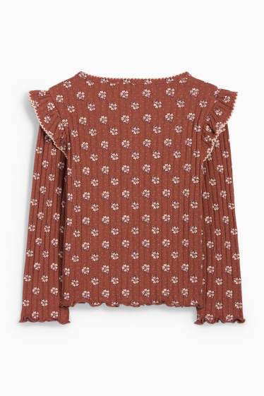 Copii - Fete - Tricou cu mânecă lungă - reiat - cu flori - maro
