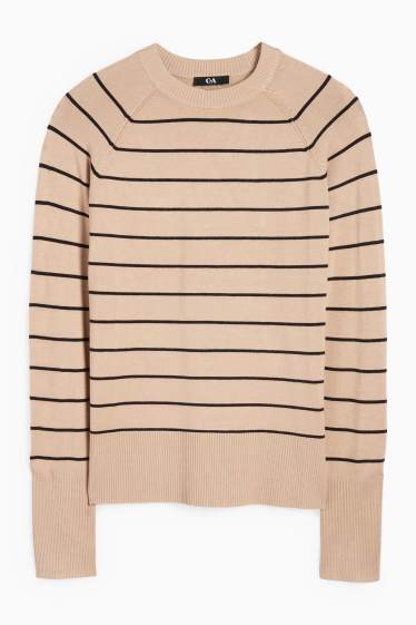 Femei - Pulover din tricot fin - cu dungi - negru / nej