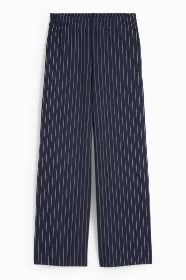 Femei - Pantaloni din jerseu - talie medie - straight fit - cu dungi - albastru închis