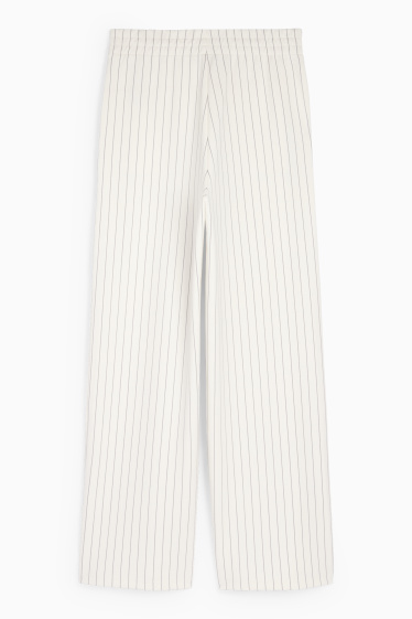 Femei - Pantaloni din jerseu - talie medie - straight fit - cu dungi - alb-crem