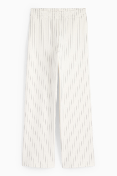 Femei - Pantaloni din jerseu - talie medie - straight fit - cu dungi - alb-crem