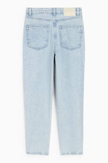 Femei - Mom jeans cu ștrasuri - talie înaltă - denim-albastru deschis
