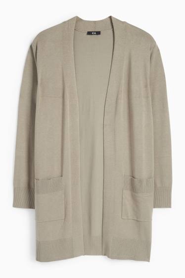 Femei - Cardigan tricotat lung - kaki