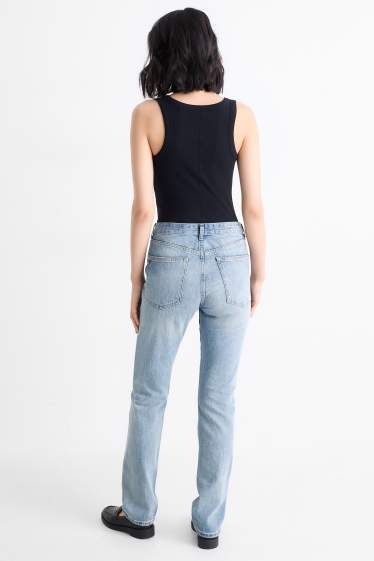 Femei - Vintage straight jeans - talie medie - LYCRA® - denim-albastru