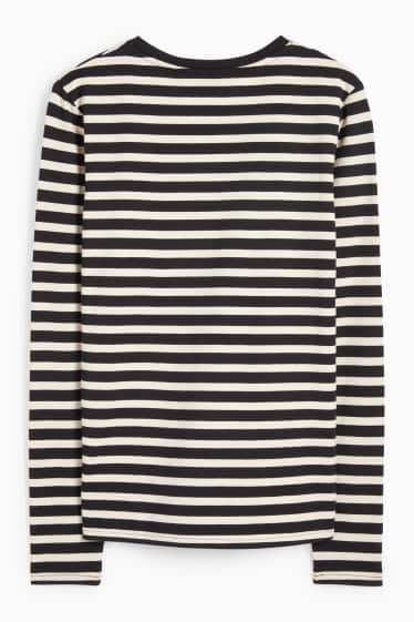 Damen - Langarmshirt - gestreift - schwarz / beige