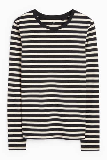 Damen - Langarmshirt - gestreift - schwarz / beige