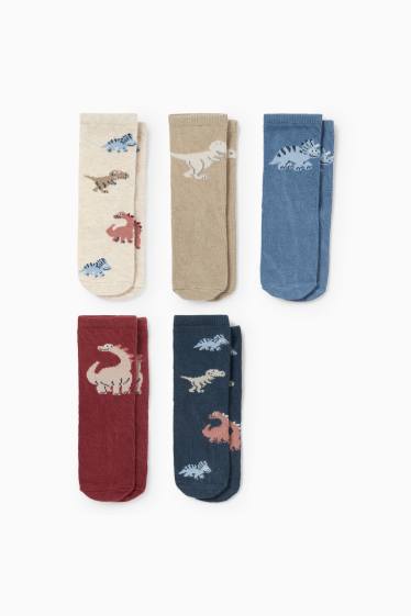 Bebeluși - băieți - Multipack 5 perechi - Dino - șosete bebeluși cu motive - albastru închis