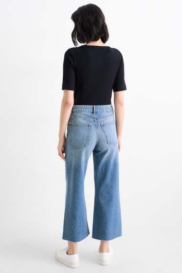 Femei - Crop wide leg jeans - talie medie - denim-albastru