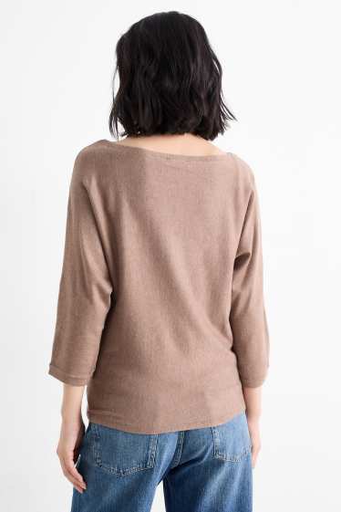 Dames - Fijn gebreide trui - bruin