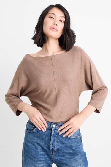 Dames - Fijn gebreide trui - bruin