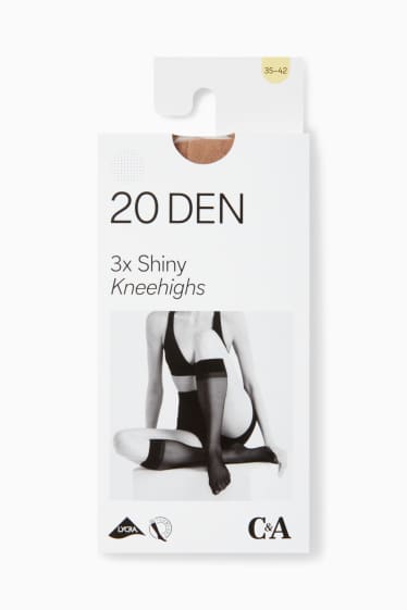 Femei - Multipack 3 perechi - ciorapi fini până la genunchi - LYCRA® - 20 DEN - maro